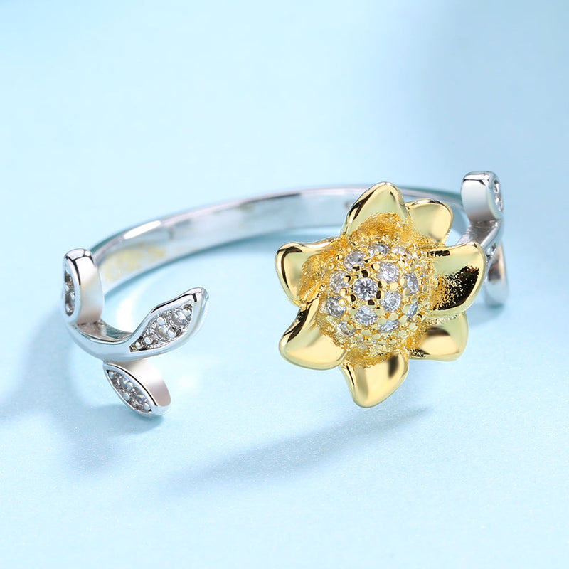 Sterling Silver & 14K Gold Floral Bypass Ring With Swarovski Crystals