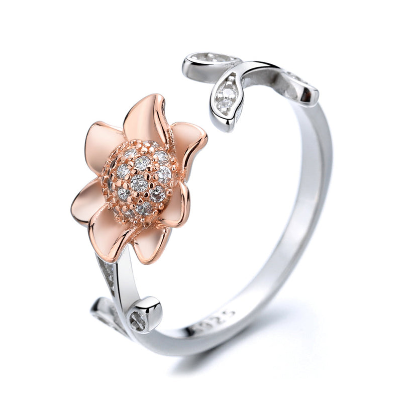 Sterling Silver & 14K Gold Floral Bypass Ring With Swarovski Crystals