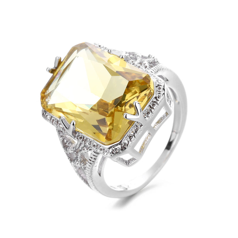 18K White Gold Citrine Crystal Vintage Ring