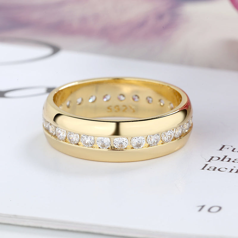 Amy and Annette 14K Gold Channel Set Eternity Band Ring with Crystals