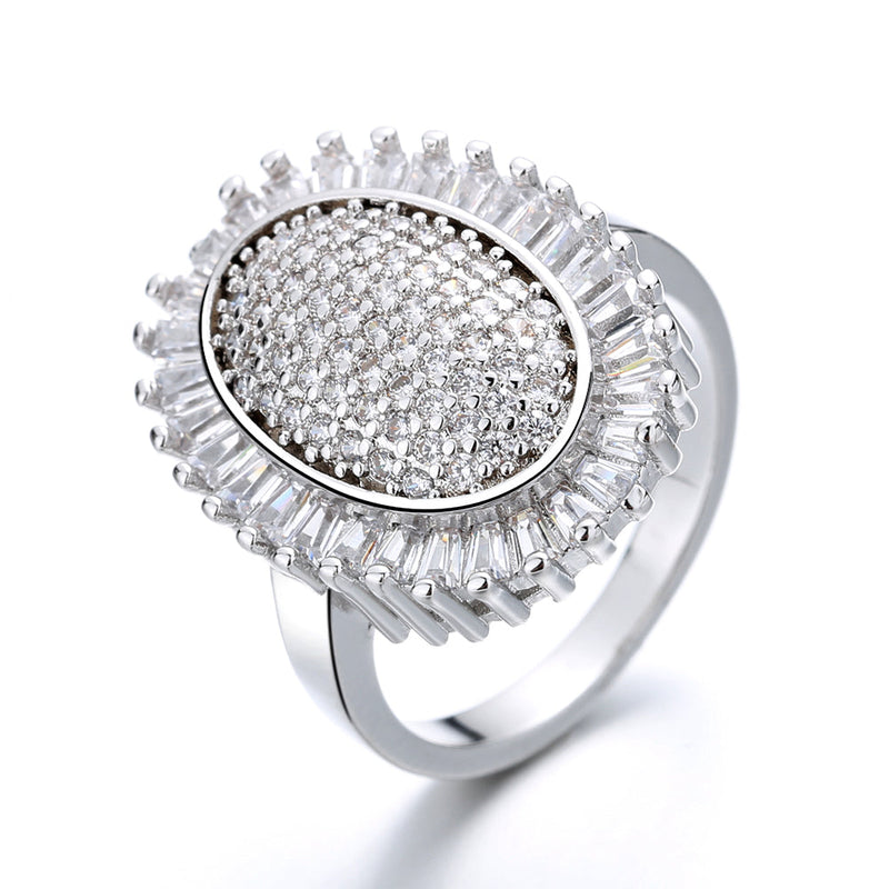 14K Gold-Plated And Sterling Silver Oval Starburst Ring with Crystals