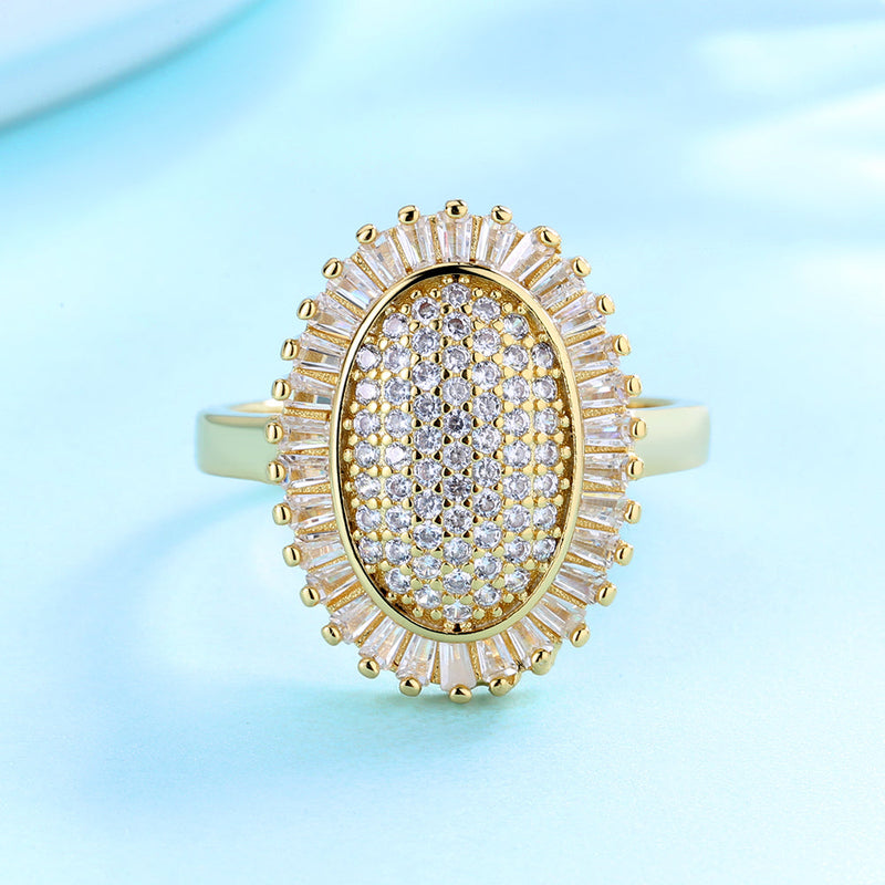14K Gold-Plated And Sterling Silver Oval Starburst Ring with Crystals