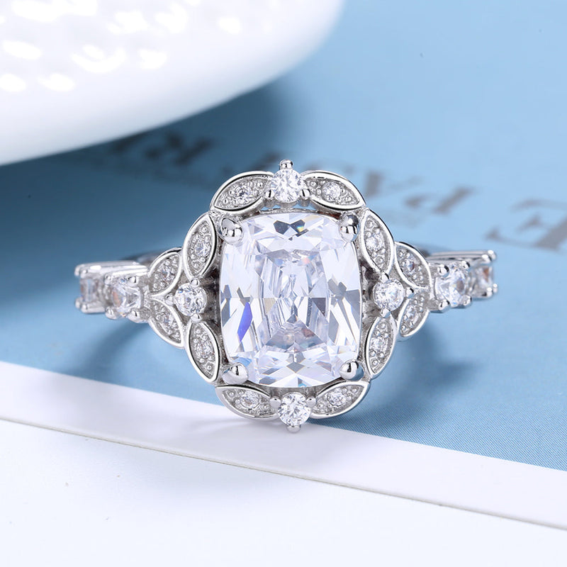 14K White Gold Plated Ageless Engagement ring with crystals