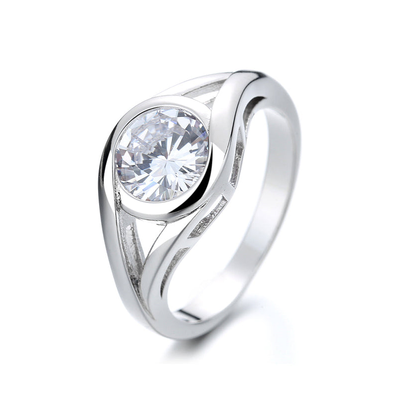 Sterling Silver Bezel Engagement Ring With Crystals