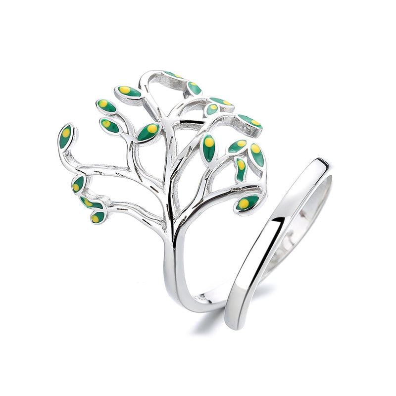 14K White Gold Peridot Leaf Ring