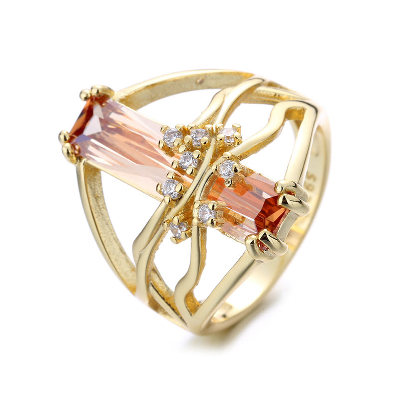 14K Gold Orange Sapphire Tree Branch Ring