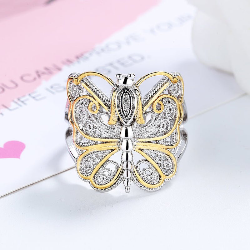 Amy and Annette 14K Gold Artisan Two-Tone Filigree Dragonfly Ring
