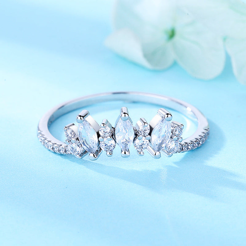 Sterling Silver Eternity Marquise-cut Crown Ring with Crystals