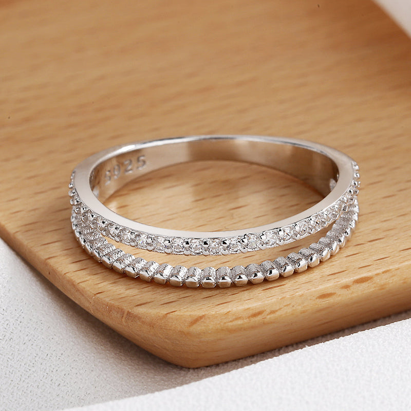 14 KT White Gold Plated Two Row Twist Ring with crystals from Swarovski