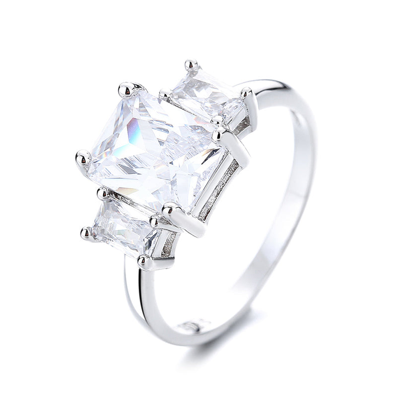 Sterling Silver Emerald Cut Engagement Ring with crystals