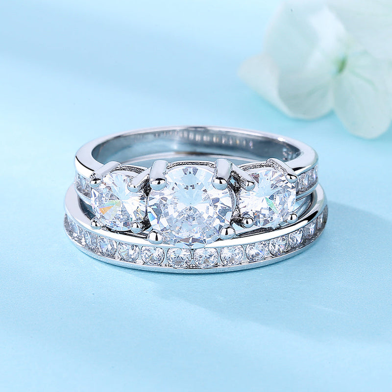 18K White Gold Two Row Channel Set Ring Set