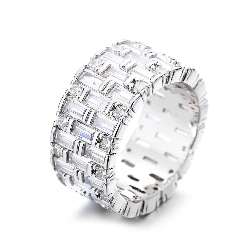 14k Gold and White Gold Baguette and Brilliant Cut Crystal Eternity Band Ring