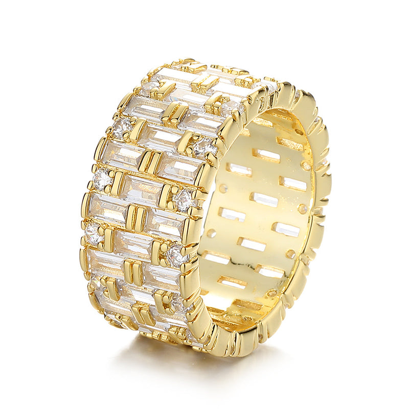 14k Gold and White Gold Baguette and Brilliant Cut Crystal Eternity Band Ring