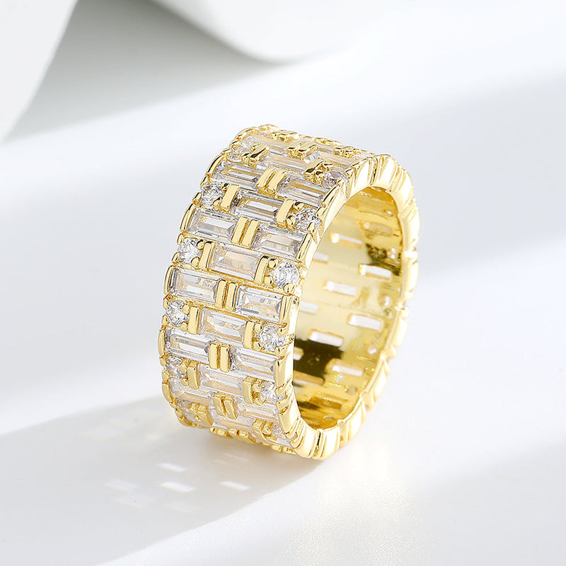 14k Gold and White Gold Baguette and Brilliant Cut Crystal Eternity Band Ring