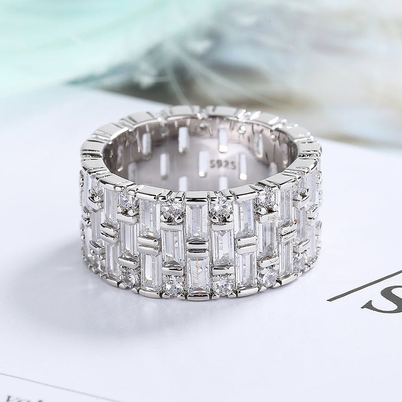 14k Gold and White Gold Baguette and Brilliant Cut Crystal Eternity Band Ring