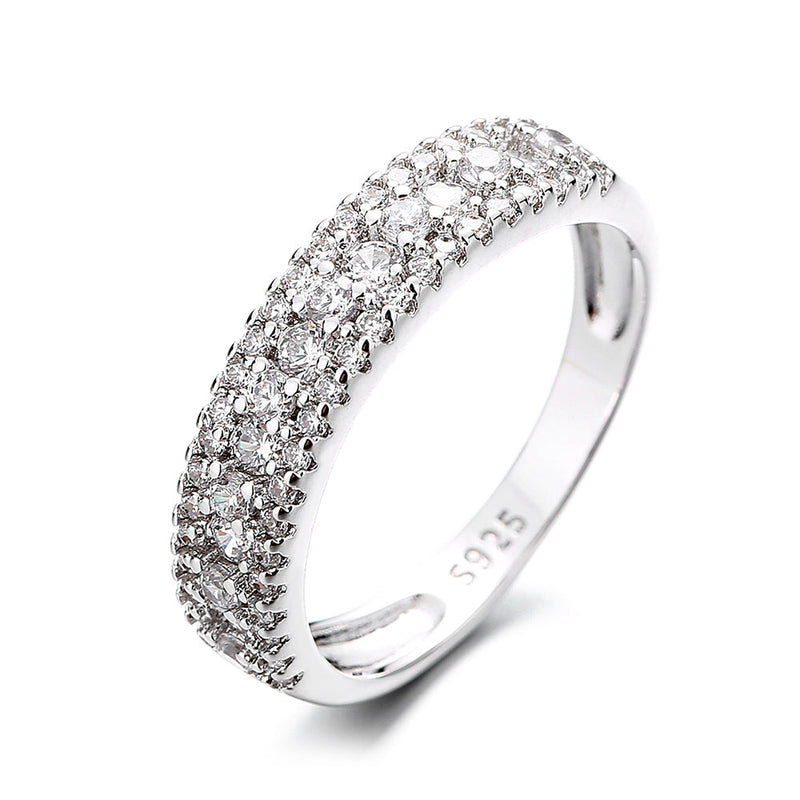 Amy and Annette Three Row Brilliant-Cut Simulated Diamond Eternity Band Ring in Sterling Silver