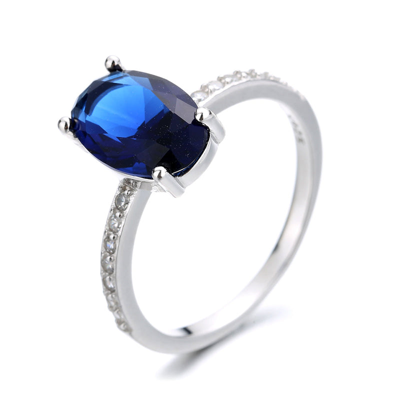 Amy and Annette Sapphire and Sterling Silver Oval Solitaire Ring