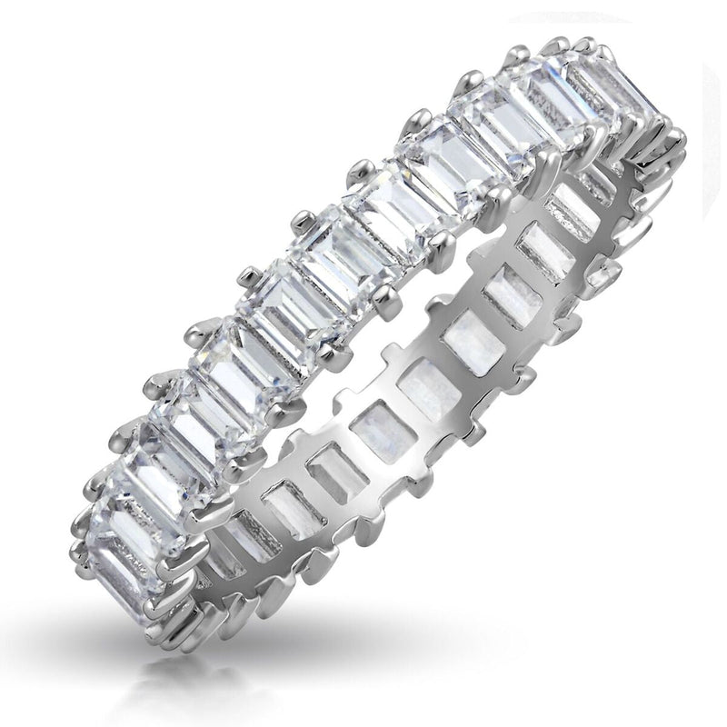 Emerald Cut Swarovski Crystals Sterling Silver Eternity Ring