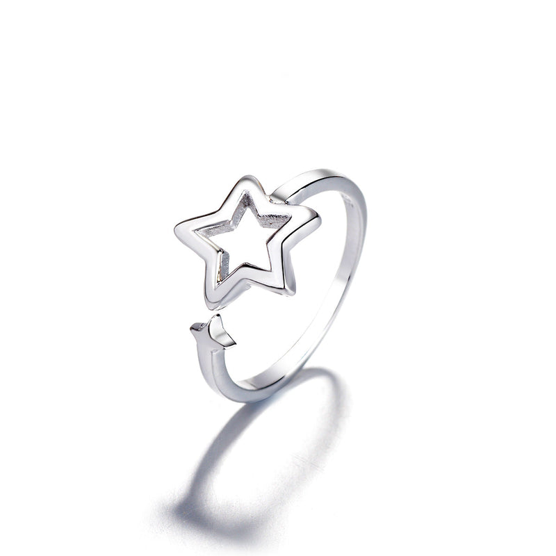 Sterling Silver Minimalist Star Ring - Adjustable