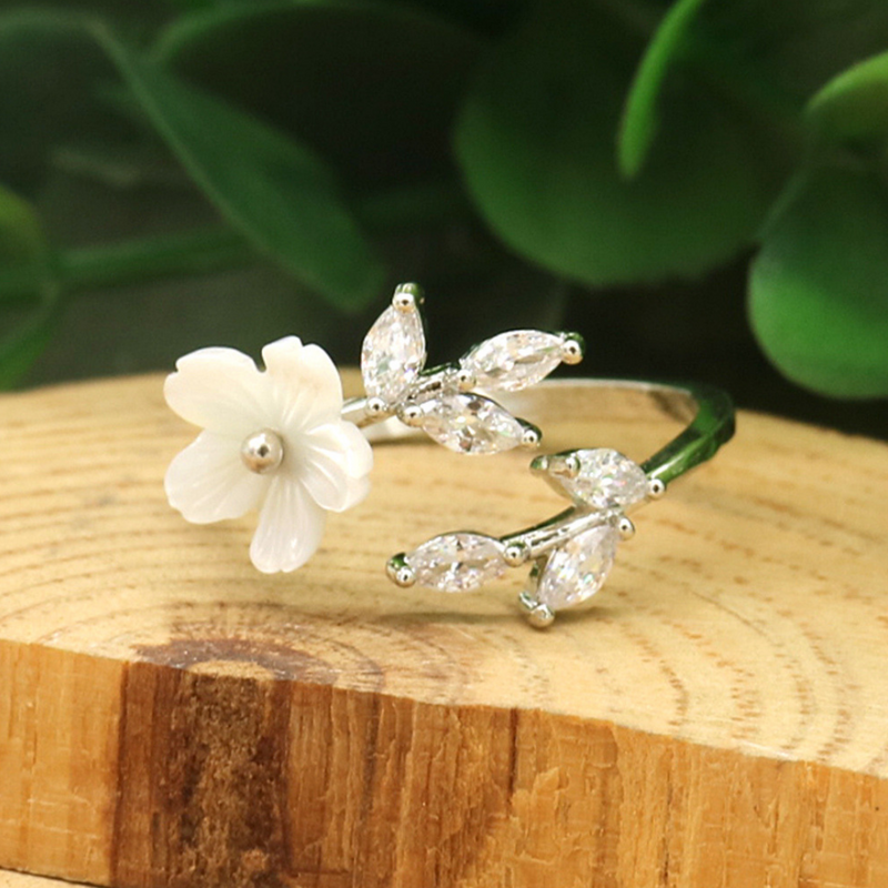 14K Rose Gold Floral Bypass Ring With Crystals