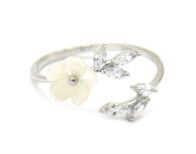 14K Rose Gold Floral Bypass Ring With Crystals