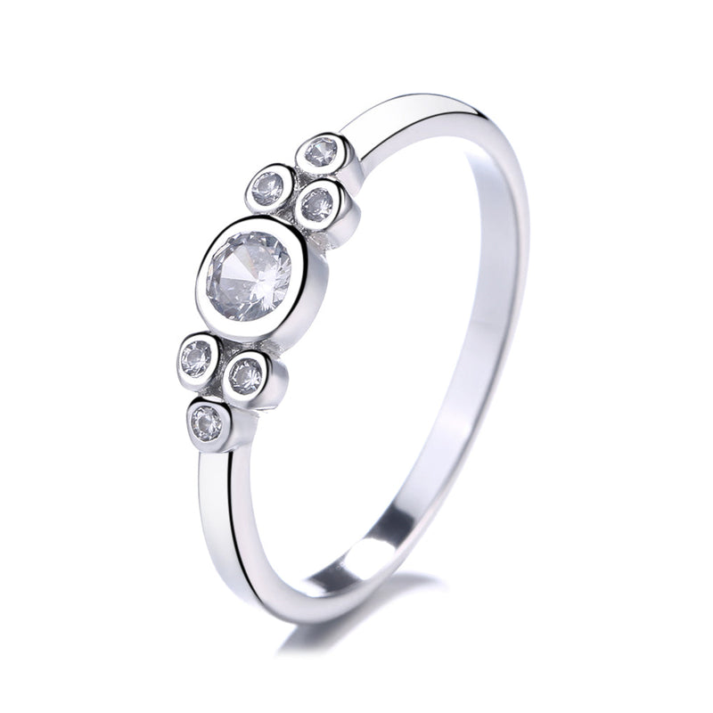 Sterling Silver Round Ring With Crystals