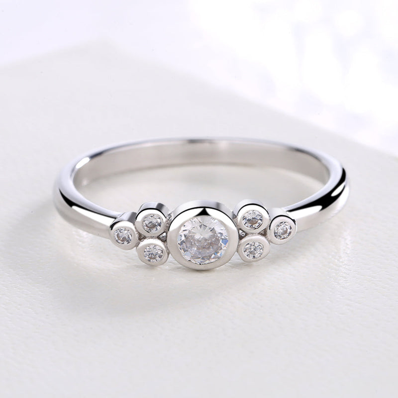 Sterling Silver Round Ring With Crystals