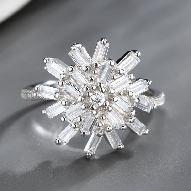 Sterling Silver Starburst Ring with Swarovski Crystals