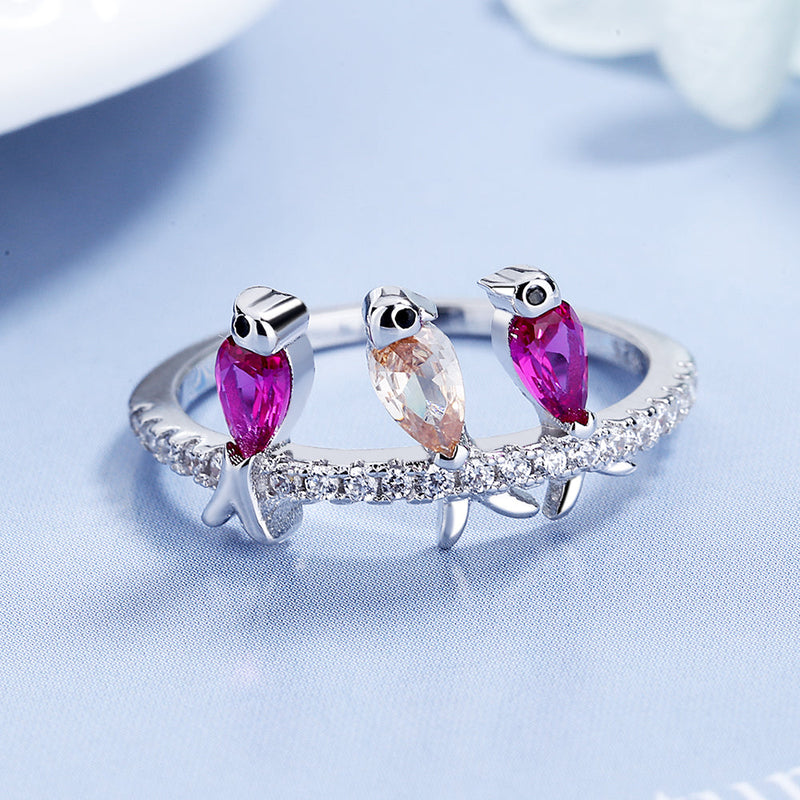 18K Rose Gold and Sterling Silver Birds Perched With crystals