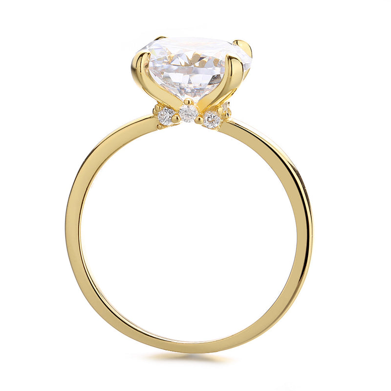 14K Gold and Sterling Silver Round Prong-Set Ring with 4.00 CTTW Brilliant Cut Simulated Diamond