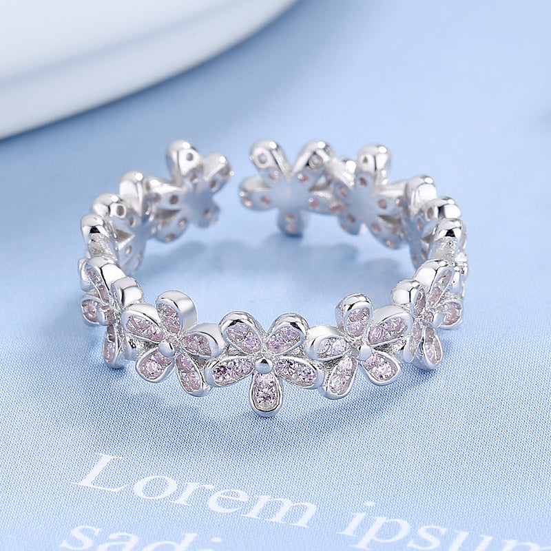 Sterling Silver Floral Adjustable Ring with crystals from Swarovski