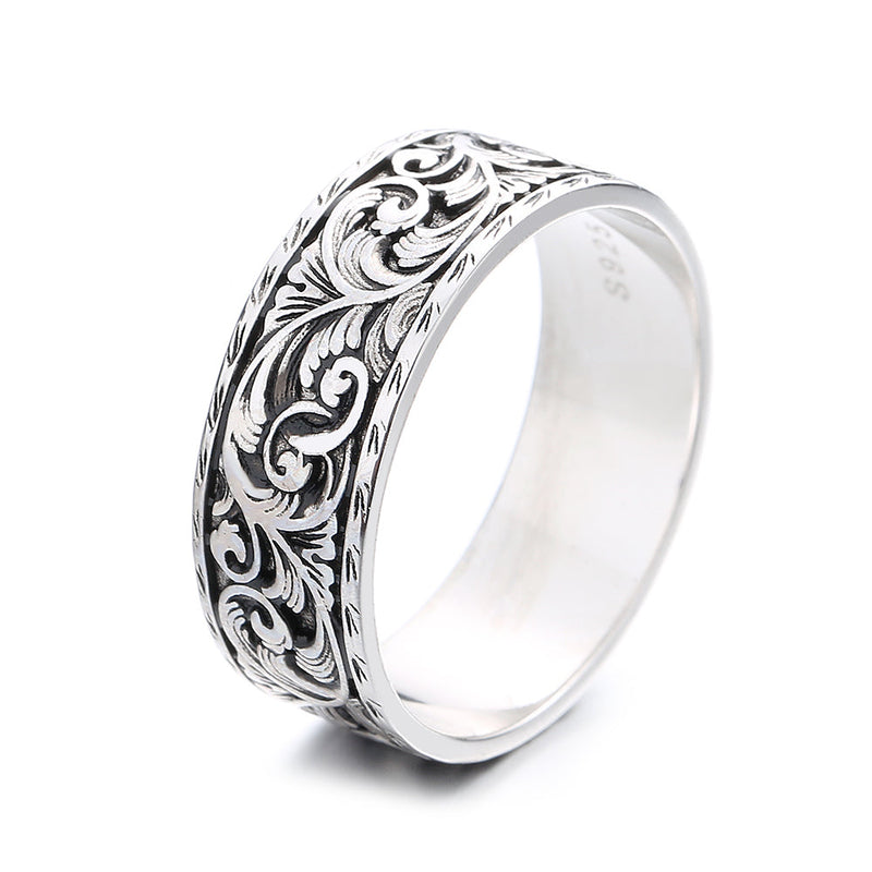 Sterling Silver Artisan Wild Floral Band Ring
