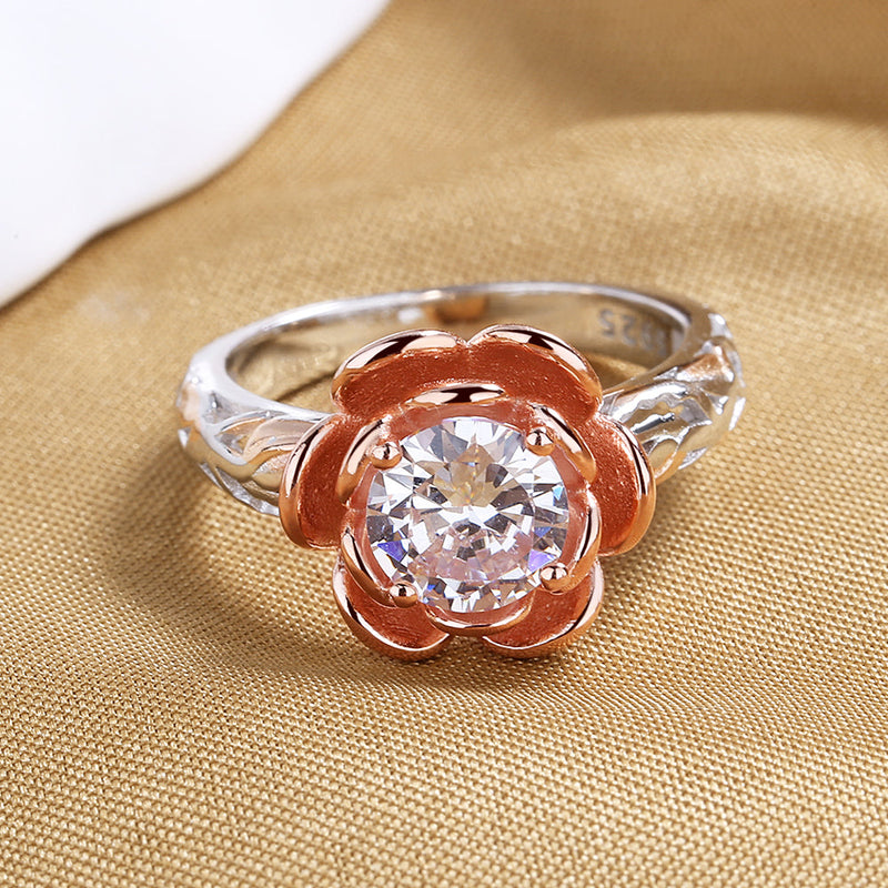 Amy and Annette 14K Gold over Sterling Silver Floral Ring with crystals from Swarovski