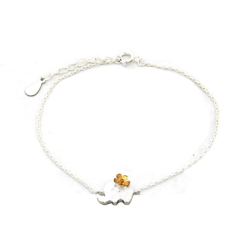 Sterling Silver Elephant with Flower Bracelet