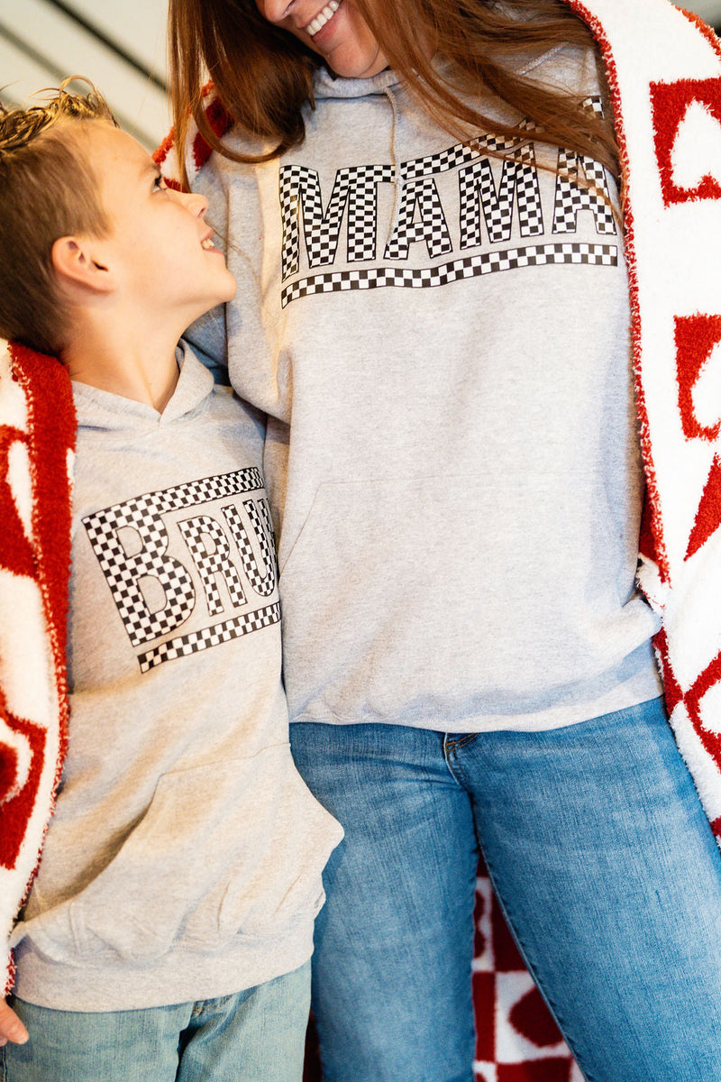 Checkerboard Mama - Gray Basic Fleece Adult Hoodie