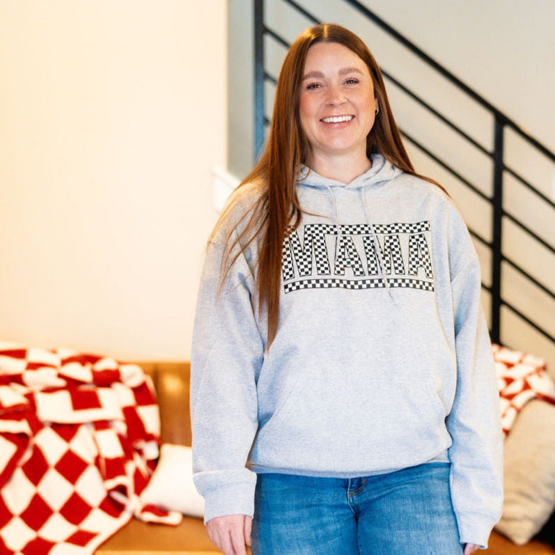 Checkerboard Mama - Gray Basic Fleece Adult Hoodie