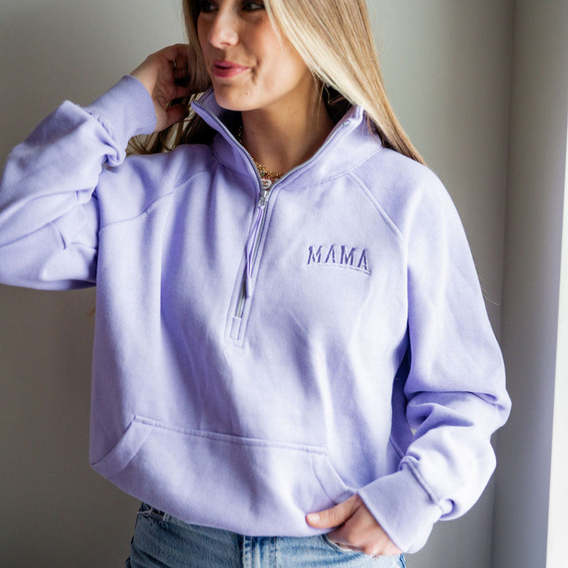 Embroidered - MAMA Arched (Tone on Tone) - Purple Quarter Zip Fleece