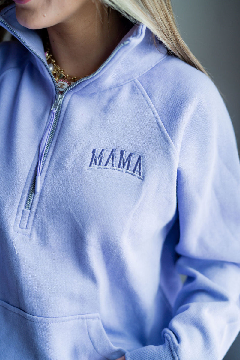 Embroidered - MAMA Arched (Tone on Tone) - Purple Quarter Zip Fleece