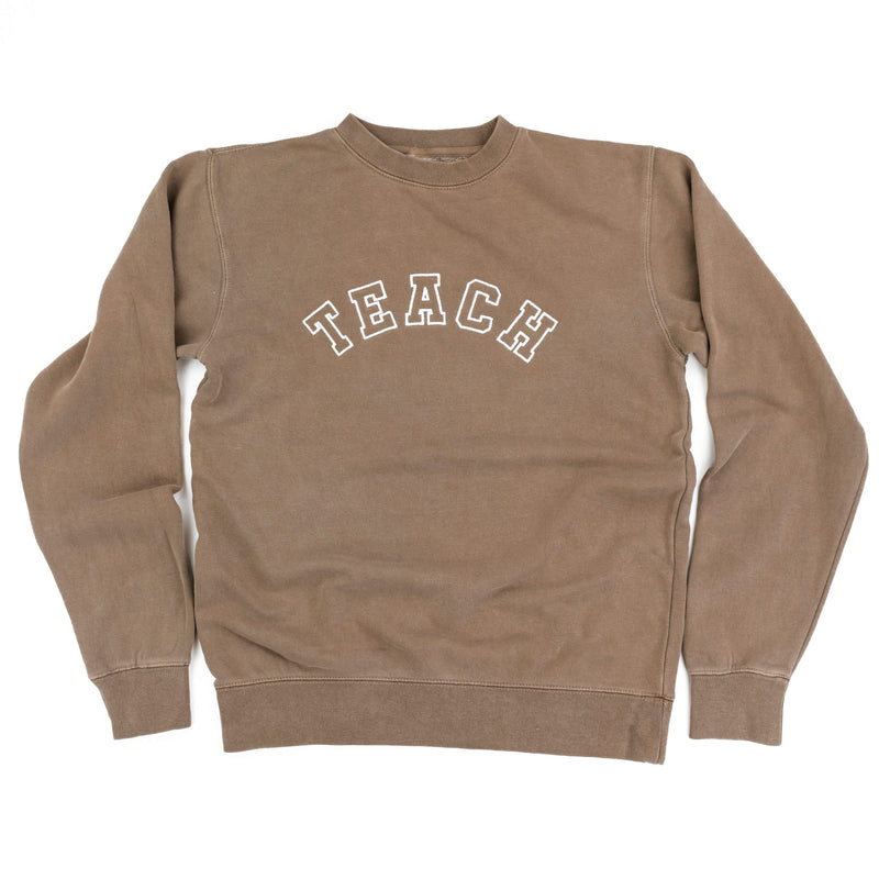 Embroidered PIGMENT Crewneck - TEACH - Varsity Outline w/ White Thread