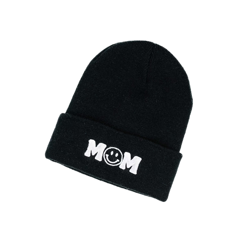 Mom (Smile O) - Black w/ White - Adult Beanie