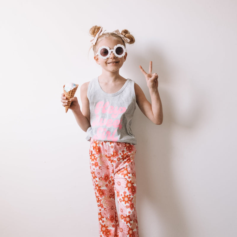 LMSS X JENN HALLAK - Hey Sweet Girl - GRAY w/ Bright Pink - YOUTH JERSEY TANK