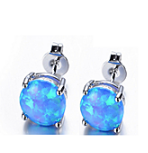 Sterling Silver Blue Fire Opal Stud Earring