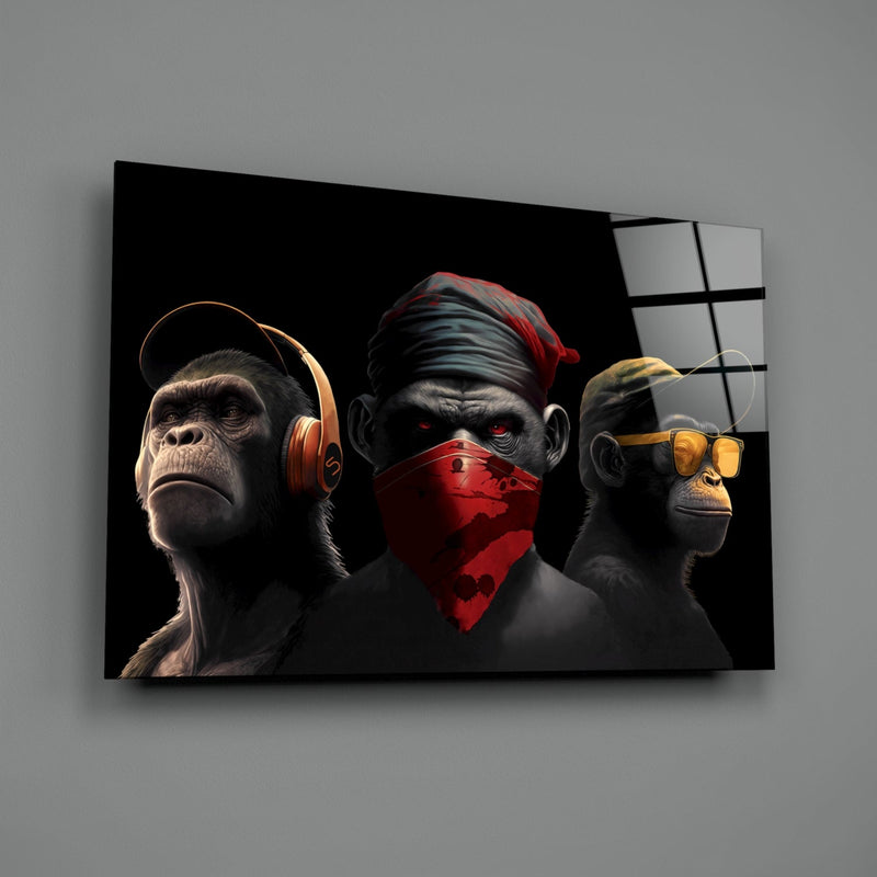 3 Wise Monkey Glass Wall Art  || Designer Collection