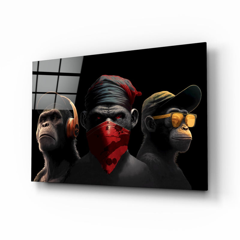 3 Wise Monkey Glass Wall Art  || Designer Collection