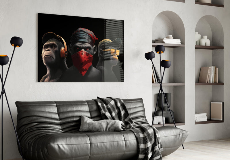 3 Wise Monkey Glass Wall Art  || Designer Collection
