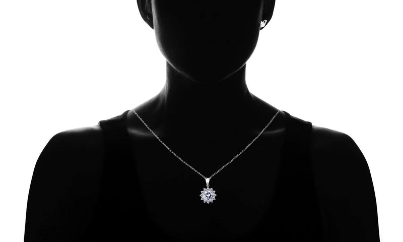 Sterling Silver Preciosa Crystal Halo Flower Pendant Necklace