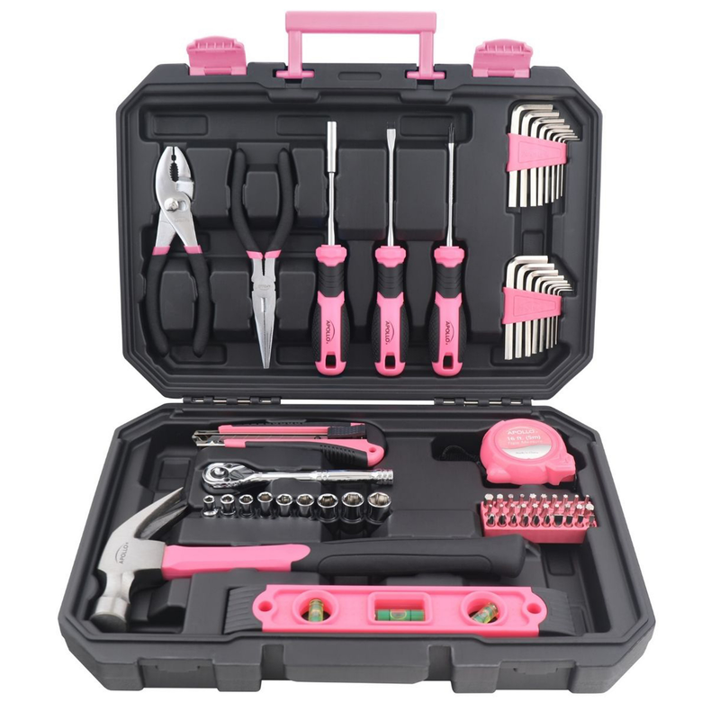 Essential 65-Piece Pink Tool Set with Socket Set and Most-Used Tools for Do it Yourself Repairs and Maintenance - DT0001P