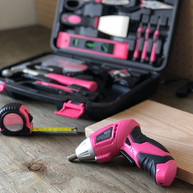 135 Piece Household Tool Kit Pink with Pivoting Dual-Angle 3.6 Volt Lithium-Ion Cordless Screwdriver - DT0773N1