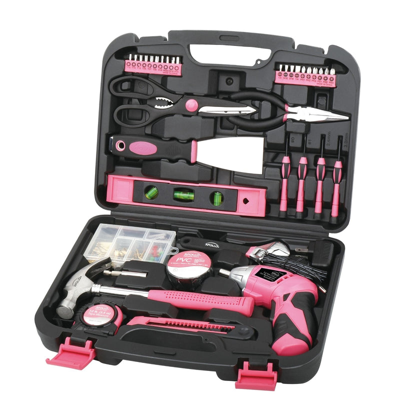 135 Piece Household Tool Kit Pink with Pivoting Dual-Angle 3.6 Volt Lithium-Ion Cordless Screwdriver - DT0773N1