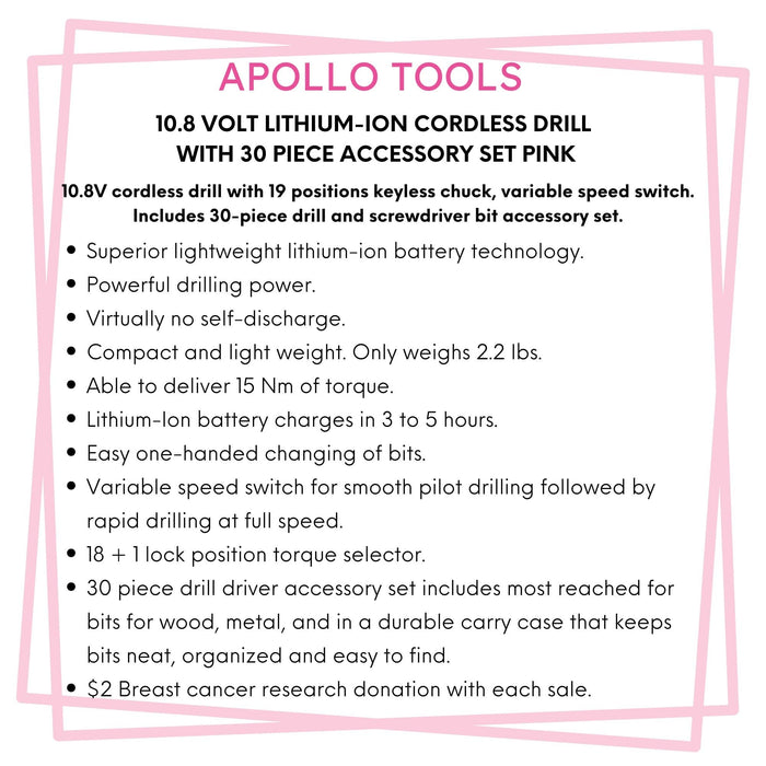10.8 Volt Lithium-Ion Cordless Drill with 30 Piece Accessory Set PINK - DT4937P